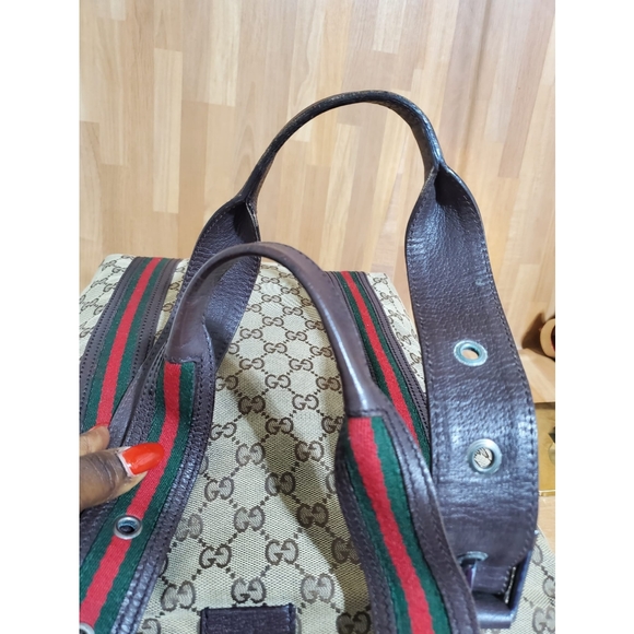 GUCCI GG Monogram Medium Web Handle Vertical Tote Bag Dark Brown - Picture 9 of 11